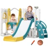 6 in 1 Toddler Slide and Swing Set, Baby Slide for Age 1-3 Years with Basketball Hoop, Climber, Storage Space, Telescope, Indoor 1