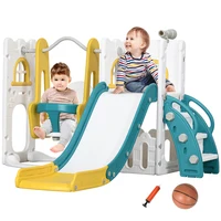 6 in 1 Toddler Slide and Swing Set, Baby Slide for Age 1-3 Years with Basketball Hoop, Climber, Storage Space, Telescope, Indoor 1