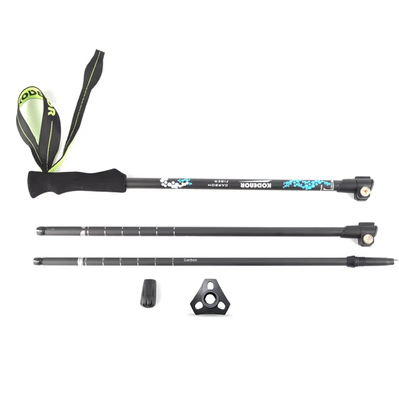 Walking Stick Carbon Cane 3Sections 63-135cm Telescopic Alpenstocks Outdoor Hiking 1PC KODENOR