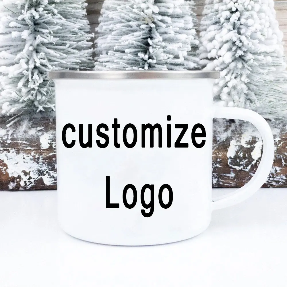 

Custom Made on Both Sides Enamel Coffee Mugs Company Logo Creative Design Text Cups Anniversary Picture Gifts