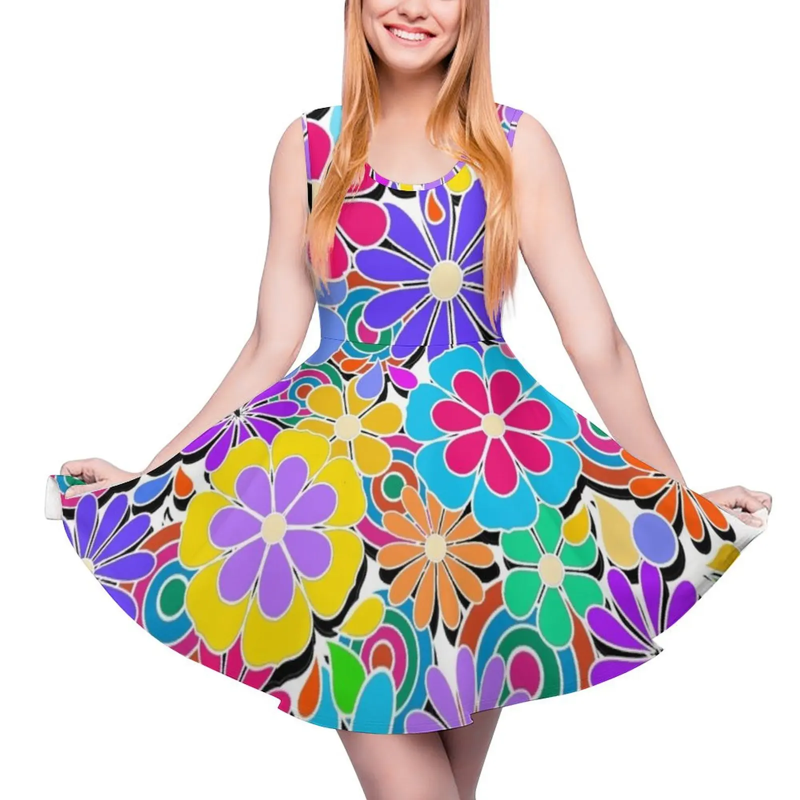 

Colorful Flower Power Art Round Neck Dress Evening dresses Woman clothing
