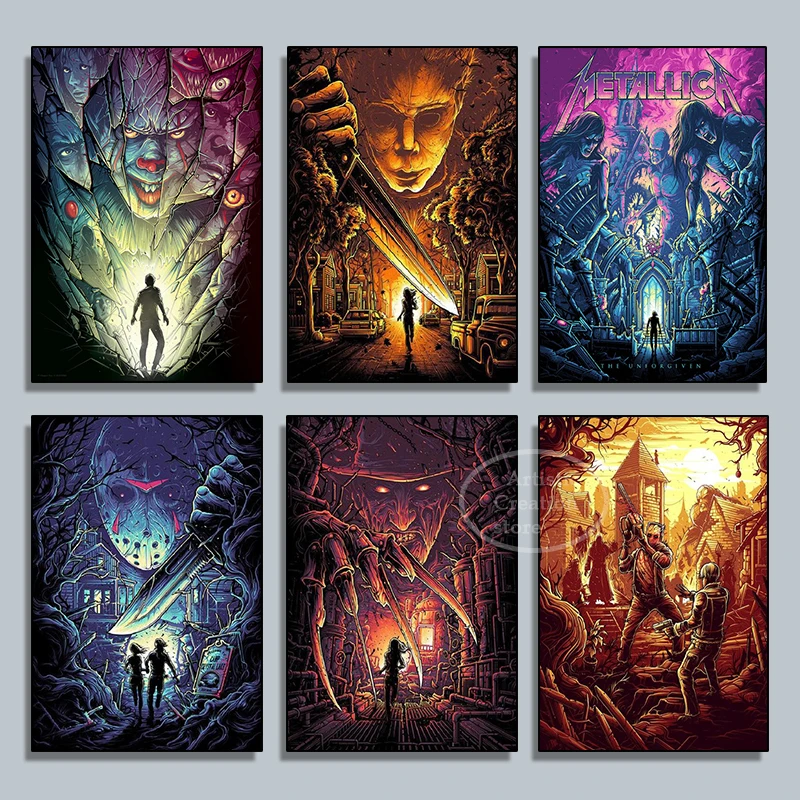 Classici Film Horror Cattivi Poster Clown Canvas Painting Hd Print Picture Character For Living Room Club Wall Art Home Decor