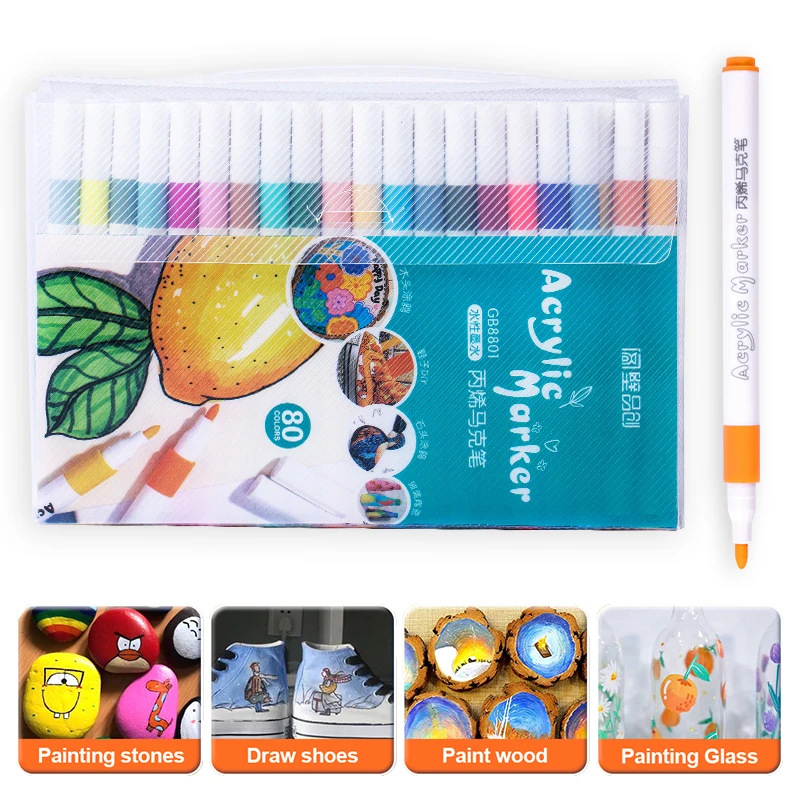Acrylic Paint Markers 12/24/36/48/60/80 Colors Acrylic Paint Pens Markers Wood Rock Painting Canvas Stone Glass Metal Ceramic Surfaces DIY Crafts