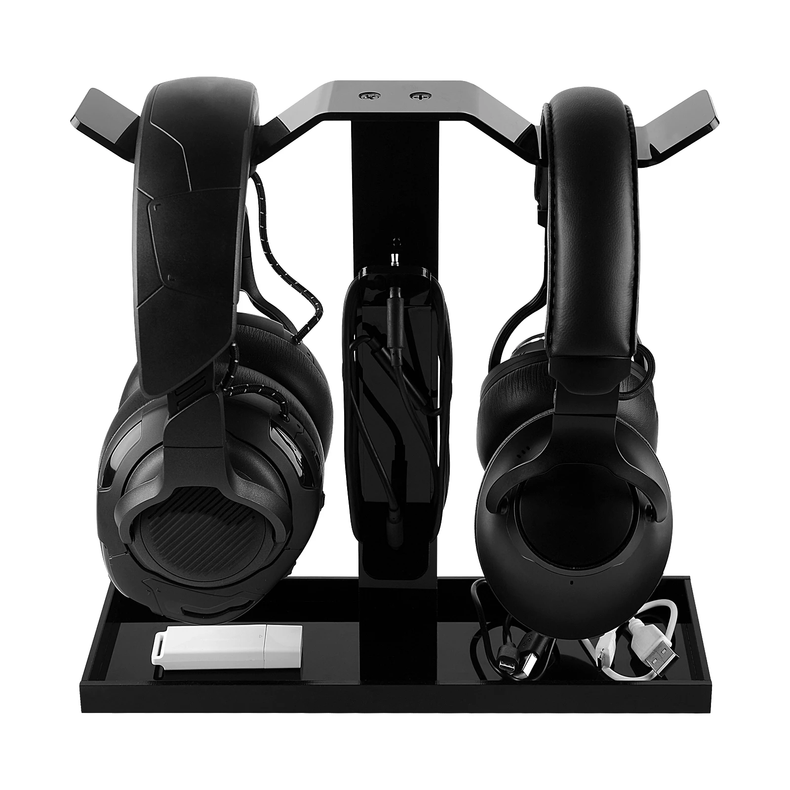 

Geekria Acrylic Double Headphone Holder Universal Solid Base Headset Stand Bluetooth Earphone Hanger Table Desk Display (Black)