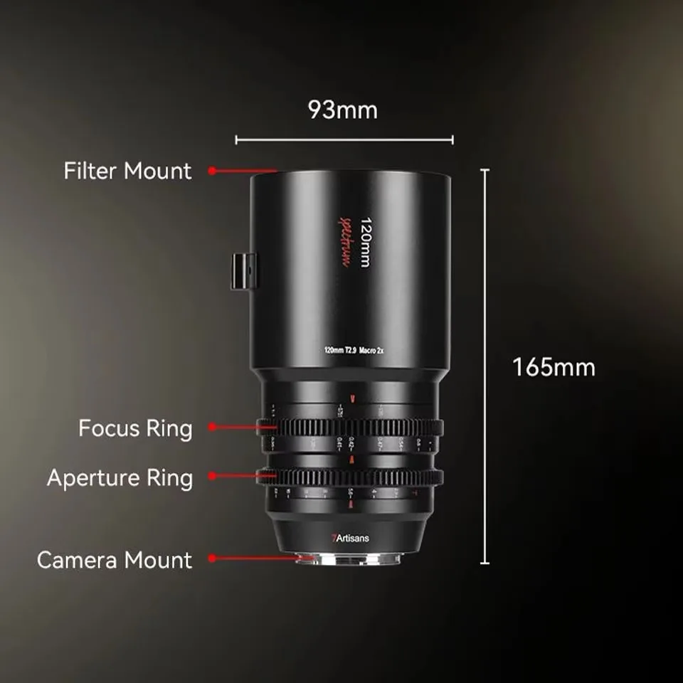 7artisans 풀프레임 120mm T2.9 매크로 2배 시네 렌즈 대구경 망원 렌즈 (, 니콘, 캐논, 파나소닉 호환)