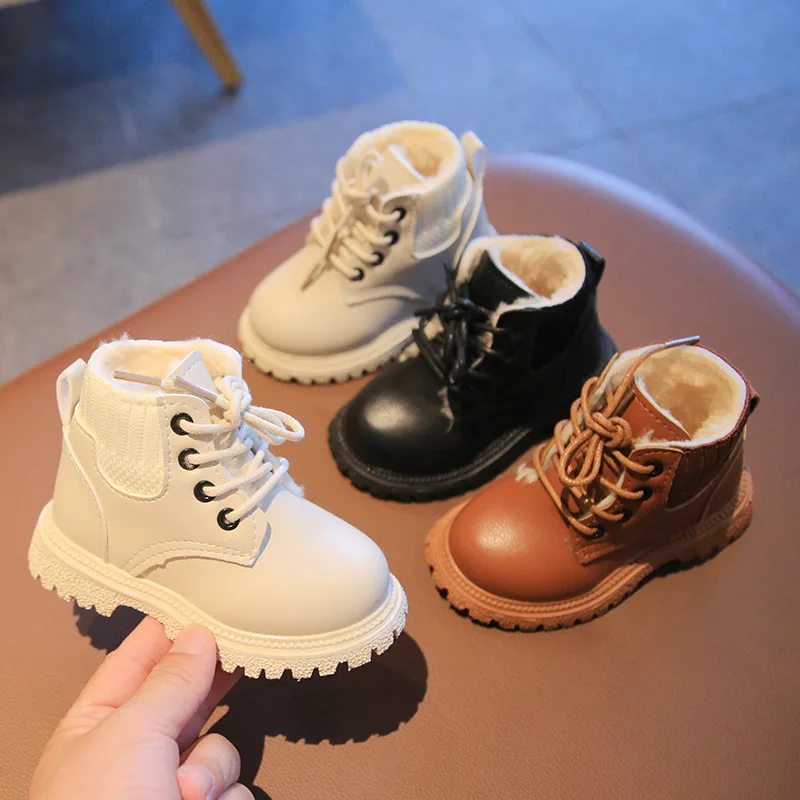 Meisjes Mode Laarzen Nieuwe Herfst Winter Katoen Gevoerde Schoenen Jongens  Fashion Korte Laarzen Beige Bruin Zwart Kleur