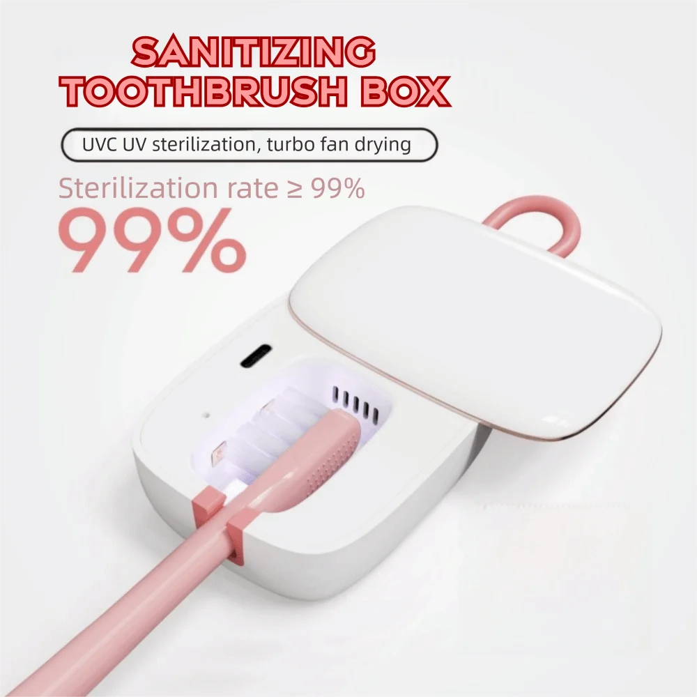 걸이용 로프가 있는 건조 살균 칫솔 상자 USB 충전 UV 칫솔 살균기 효과적이고 사용하기 쉽습니다.