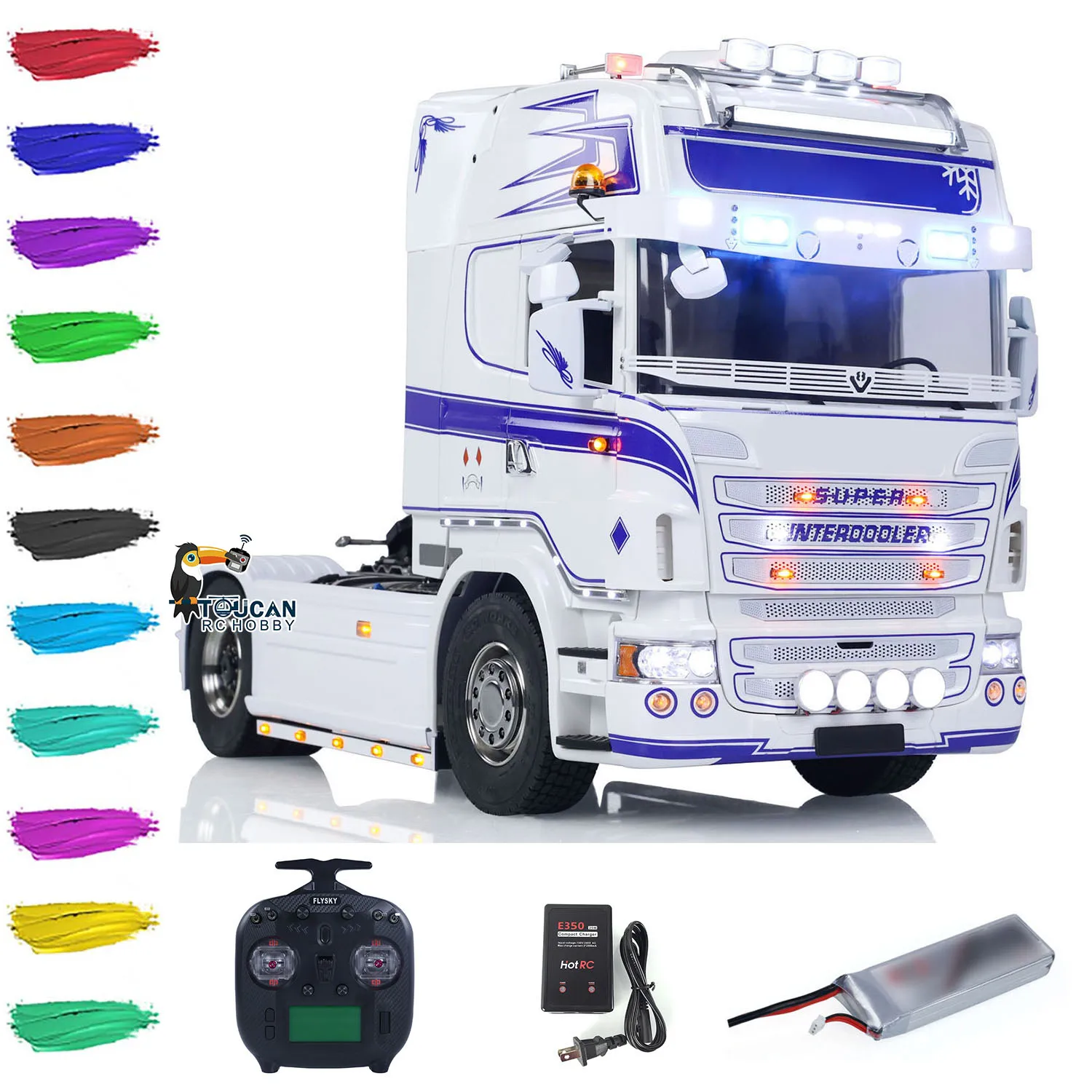 1/14 4x4 RTR Metal Chassis R730 RC Tractor Truck Transport Vehicle Smoke 3-speed DIY Painted Finished Car Light Sound Toys Model 2