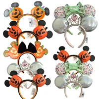 New Disney PU Pumpkin Mickey Mouse Ear Headband COSTUME Hallowmas Headband Cosplay Plush Gift Plush Mouse Doll Girls Party Hairb