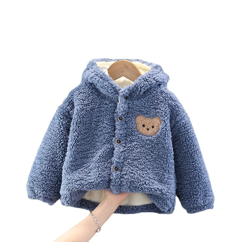 

Boy Baby Padded Coat Girl Padded Wool Coat Plus Velvet Little Boy Bear Padded Jacket Warm Coat Baby Leisure Kids Winter Jacket