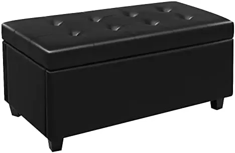 

Damara Lift-Top Storage Ottoman Bench with Faux-Leather Upholstery, Upholstered Foam Padded Rectangular Footstool, Easy Assemble