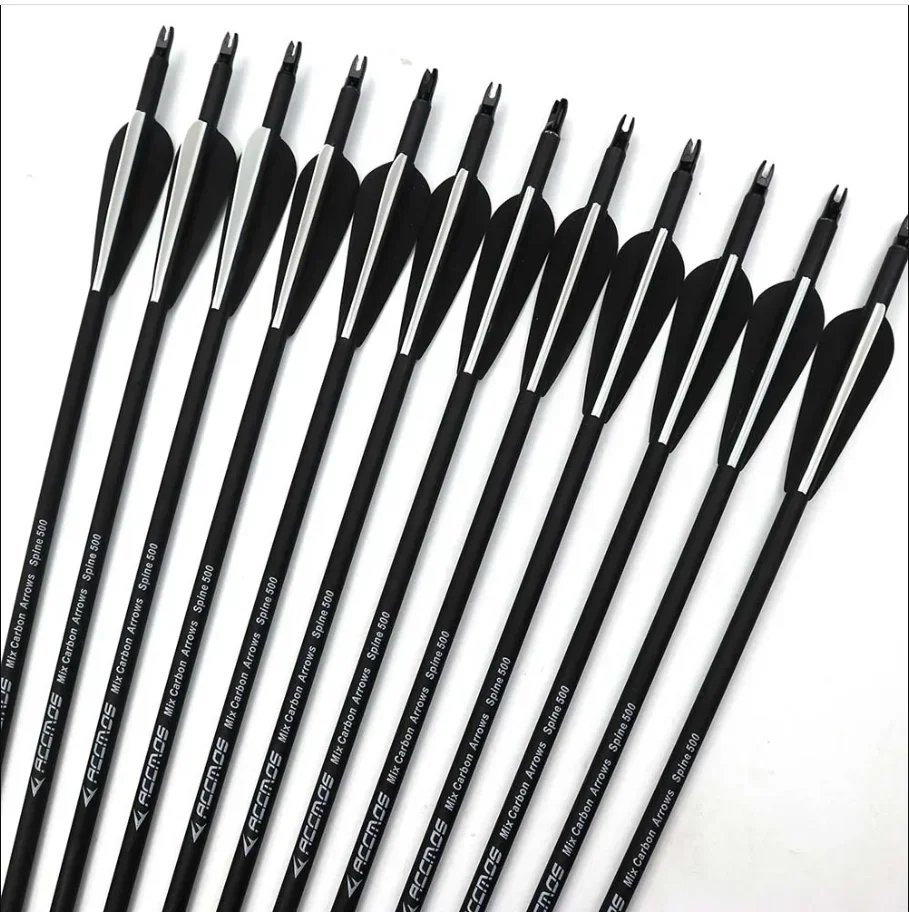 Archery arrowhead archery arrow feathers archery arrows new carbon arrow 28"/30"/32" spine500 changeable arrowheads plastic feathers for hunting compound bow