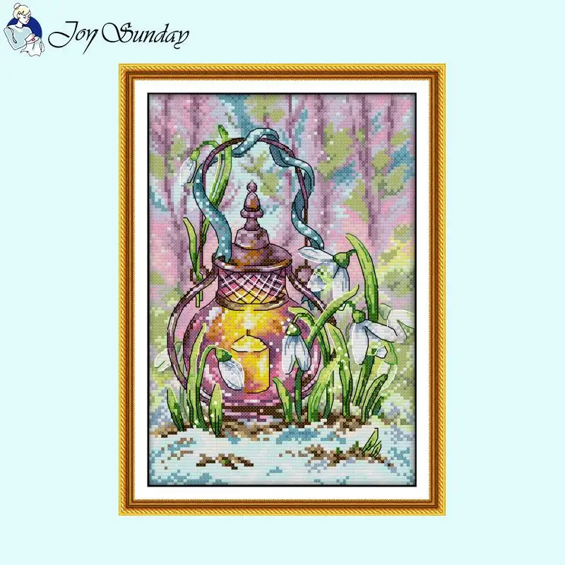 Four Seasons Lift Lamp Series Cross Stitch Kit 14CT Count 16CT 11CT Printed Canvas Embroidery Set DIY Living Room Decor Painting