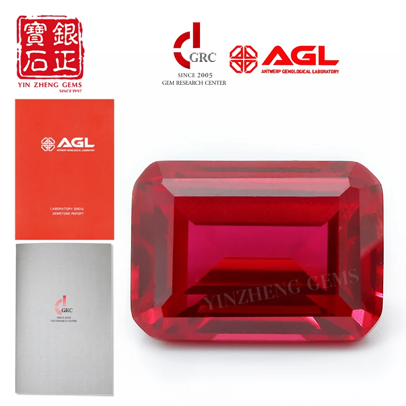 YinZheng Flame Melted Ruby Stone Emerald Cut Synthetic Cultivate Can Provide GRC Or AGL Certifacate