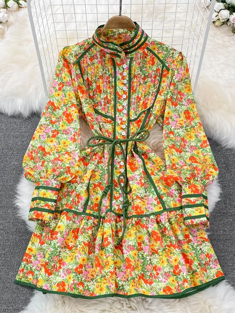 

Дизайнерское подиумное желтое цветочное мини-платье-русалка, женское элегантное тонкое короткое платье со шнуровкой на подоле, платья, халаты N9015