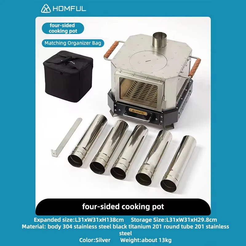 HOMFUL Portable Firewood Stove Home Heating Wood Burning Portable Outdoor Camping Cooking Equipment Complete Set