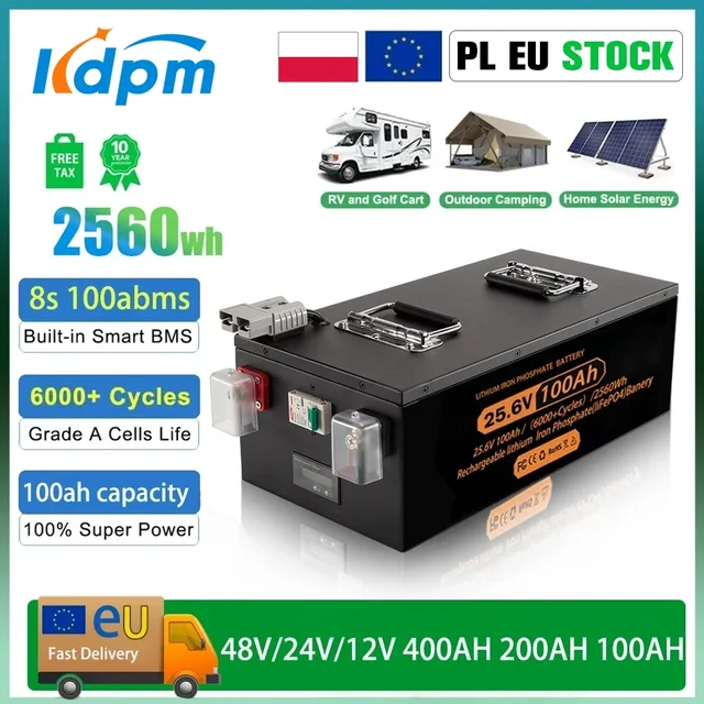 Batterie au Lithium LiFePO4 12V 24V 48v 100ah 200ah 280ah 400ah, 100a BMS 6000 + cyclique pour onduleur solaire RV, sans taxe 1