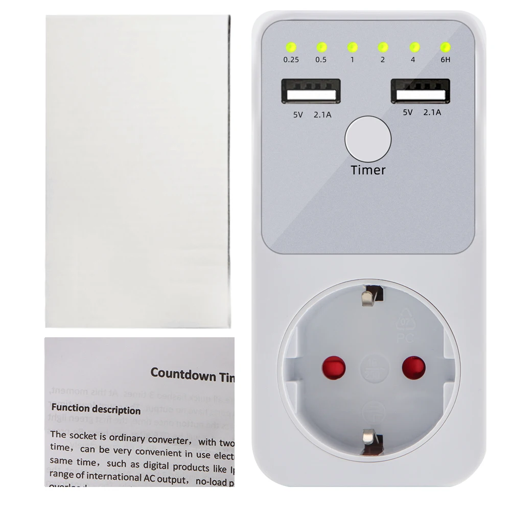 Intelligent Programmable Countdown Timer Socket Electrical 6HR Socket for USB Interface Switch with EU US UK FR Plug 6