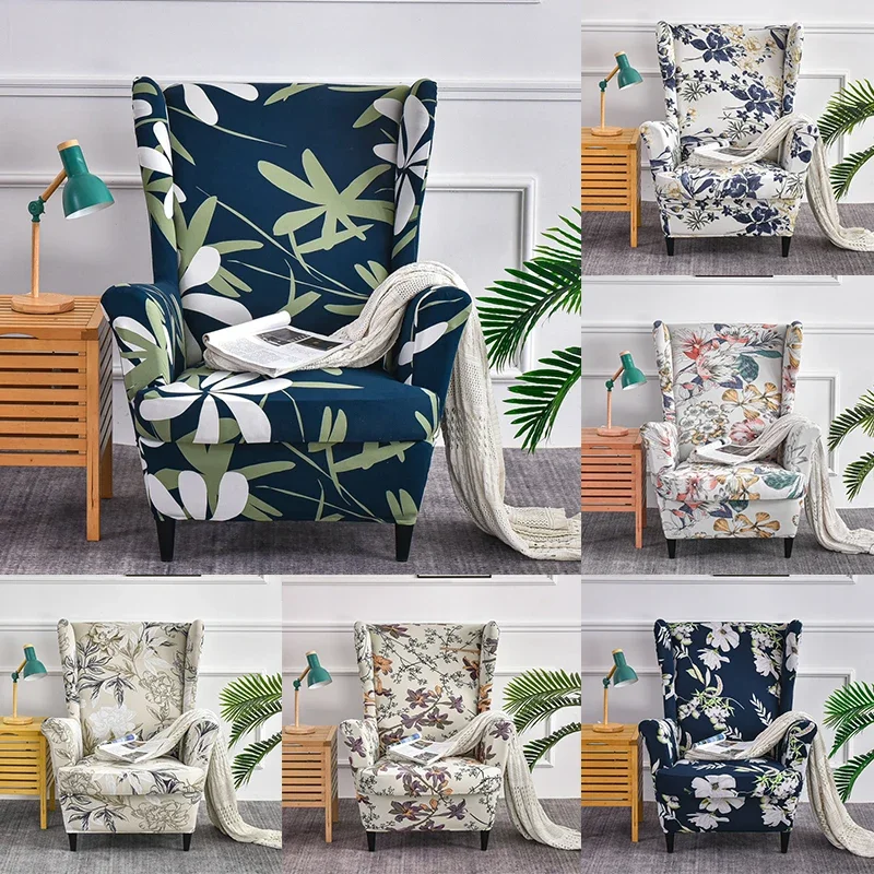 

Flower Bohemia Style Wing Chair Cover Stretch Spandex Armchair Slipcover Single Sofa Covers Furniture Protector