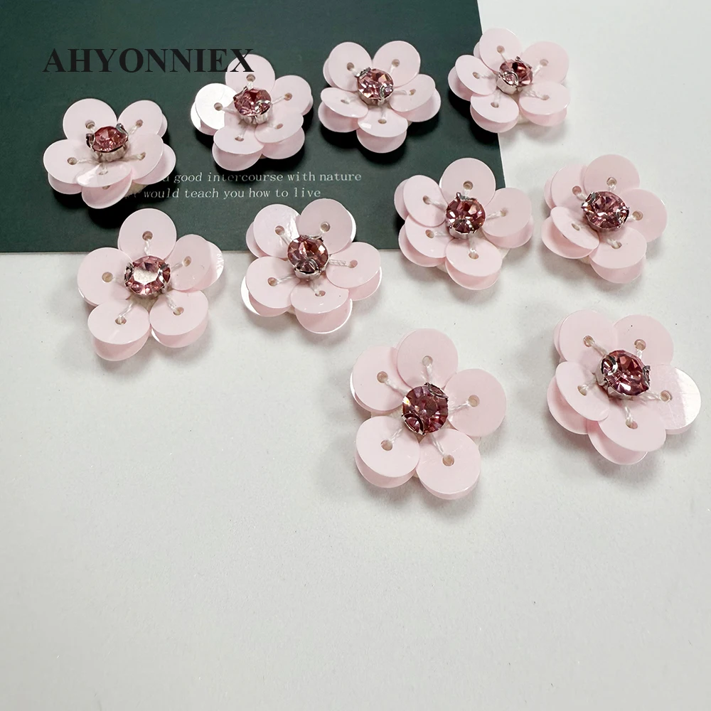 10 Stück Mini-Aufnäher mit rosa Kirschblüten, Pailletten, zum Aufnähen von Aufnähern für Kleidung, Applikationen, DIY, Taschen, Schuhe, Aufkleber auf Kleidung – Detail 10
