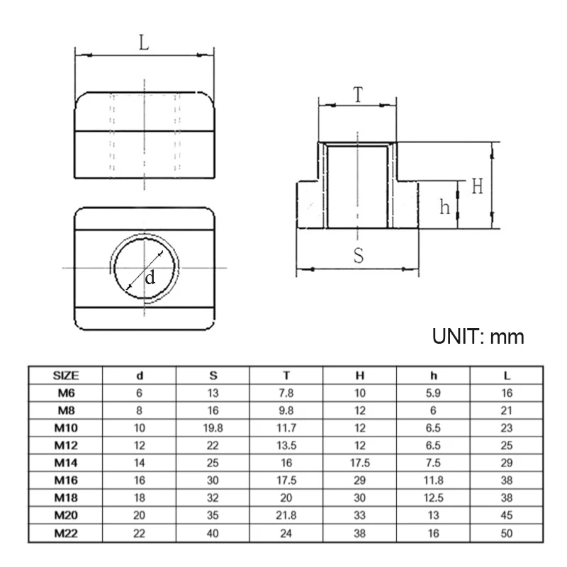 2pcs M6 M8 M10 M12 M16 M18 Oxided 45# Steel Grade 8.8 Finish T-Slot HRC:23-32 T-nut T-block T-groove Pressing Plate Nut