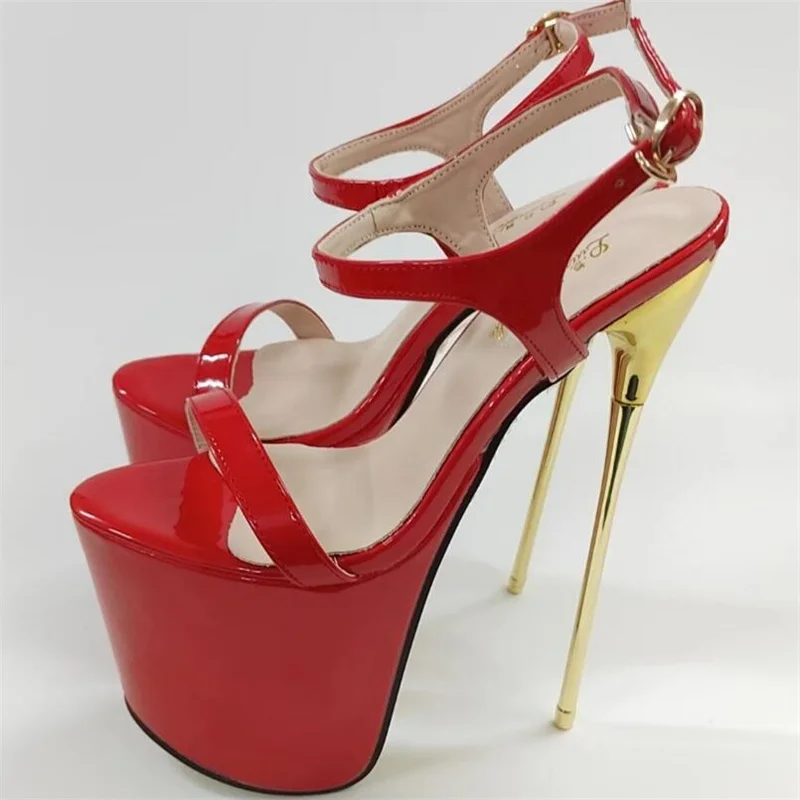 Summer 2025 Nightclub Women Shoes Sexy Open Toe Party Pumps Big Size Sandals 22CM Metal Thin High Heels Narrow Band Stilettos 6