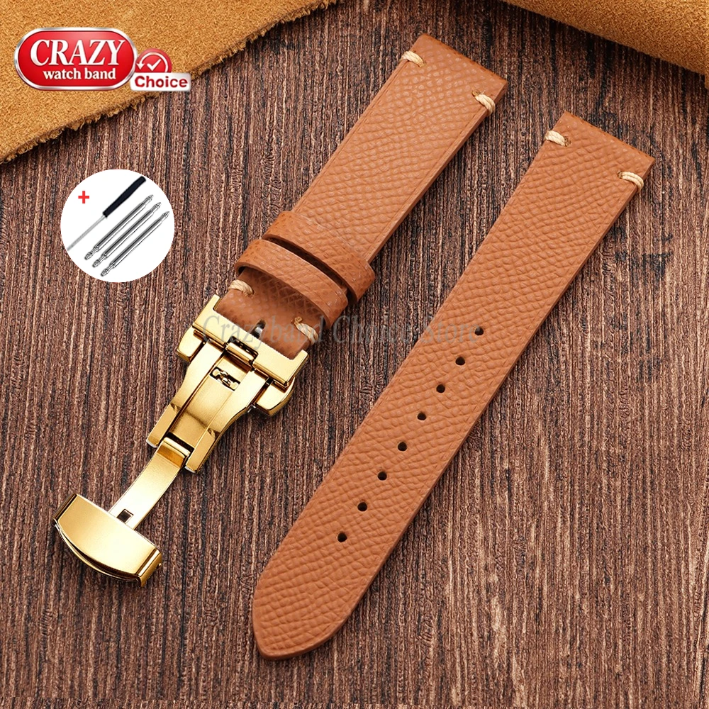 Vintage Waterproof Leather Watch Band with Butterfly Buckle - Universal Strap