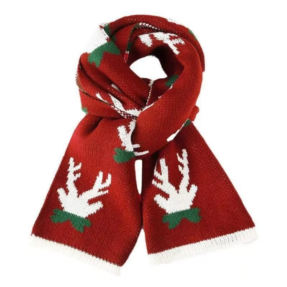 Winter Warm Scarf Christmas Reindeer Elk Snowman Knitted Scarf Soft Yarn Neck Wrap Scarf Couple Women Girls Christmas Gifts