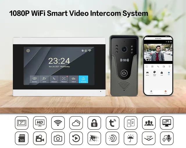 1080P 7 inch Wifi Video Doorbell Intercom Tuya Smart Home Wireless Doorphone RFID Access Control System for Villa Apartment 2