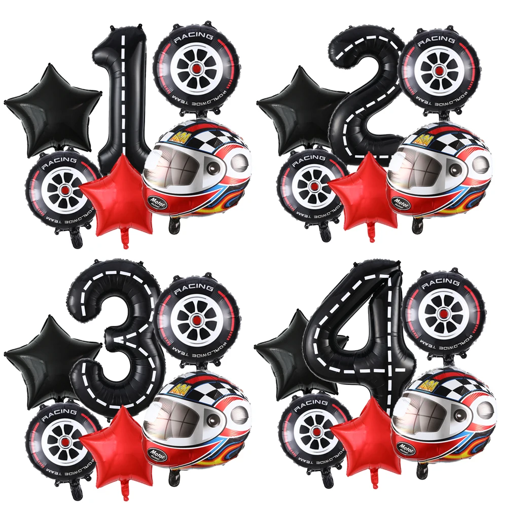 

6PCS Motor Helmet Balloon Wheel Tire Racing Balloons Birthday Decor Boys Race car Dirt Bike Motorcross Hot Wheel Party Supplies