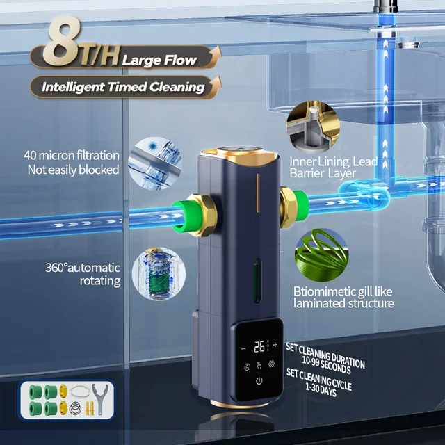 BORVA อัตราการไหลสูง Smart Home Central Bionic Water Purification Pre-Filter พร้อมการทําความสะอาดตัวเองตามกําหนดเวลาอัตโนมัติ 8T 6