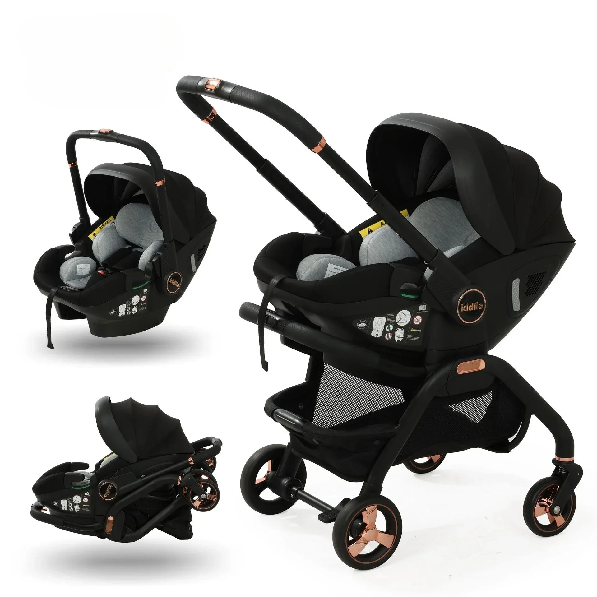 Poussette Portable 3 en 1 pour Bébé, mir de Couchage pour Nouveau-Né, Siège Auto Multifonction pour Enfant, Luxe, Pliable