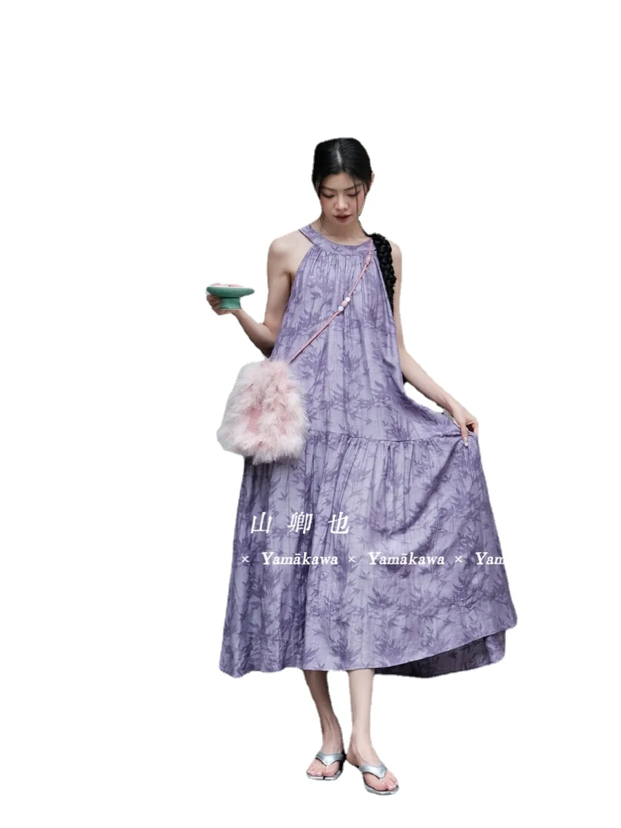 

Purple Bamboo Jacquard New Chinese Retro Dress for Women