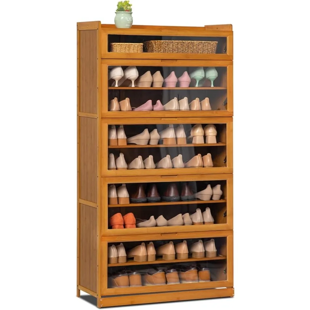 

Large Shoe Storage Cabinet With Acrylic Doors 9 Tier Bamboo Free Standing Hallway Living Room Brown Freight Free Shoerack Home