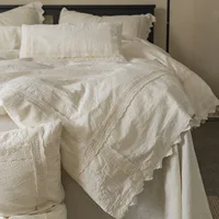 Parures de lit rétro françaises en coton et lin, broderie, couette, drap de lit double, couvre-lit, housse de couette, taie d'oreiller 2