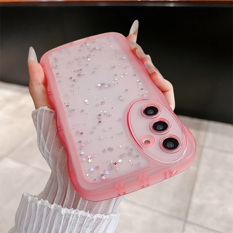 Transparent Glitter Star Wave Frame Soft Phone Case