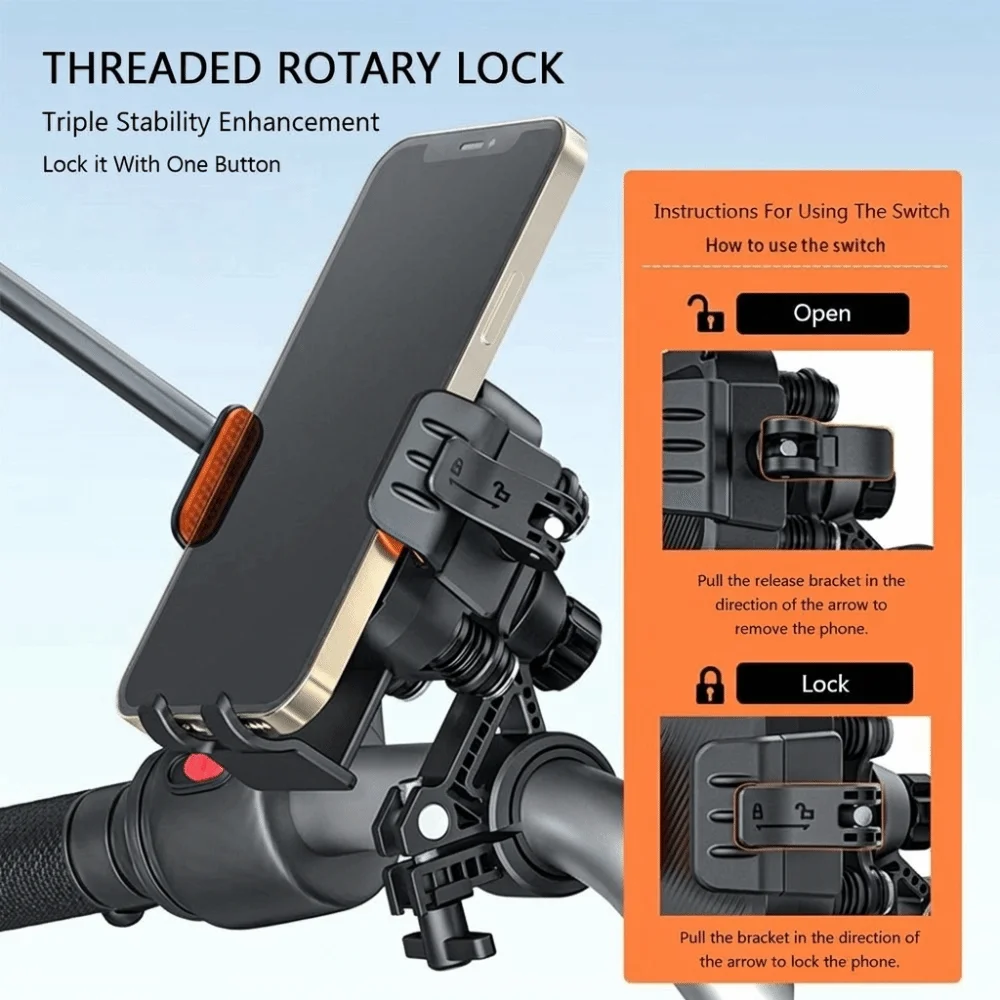 Shockproof Waterproof Universal Motorcycle and Bike Phone Holder with Anti-Shake Technology