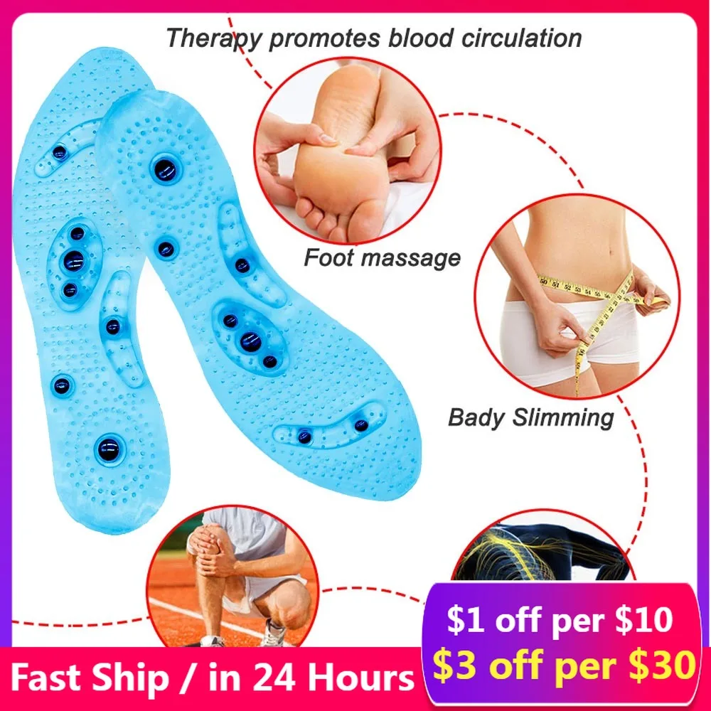 

2 PCS New Unisex Feet Massage Insoles Magnetic Weight Loss Acupressure Slimming Insoles Foot Care Shoe Gel Inserts Insoles