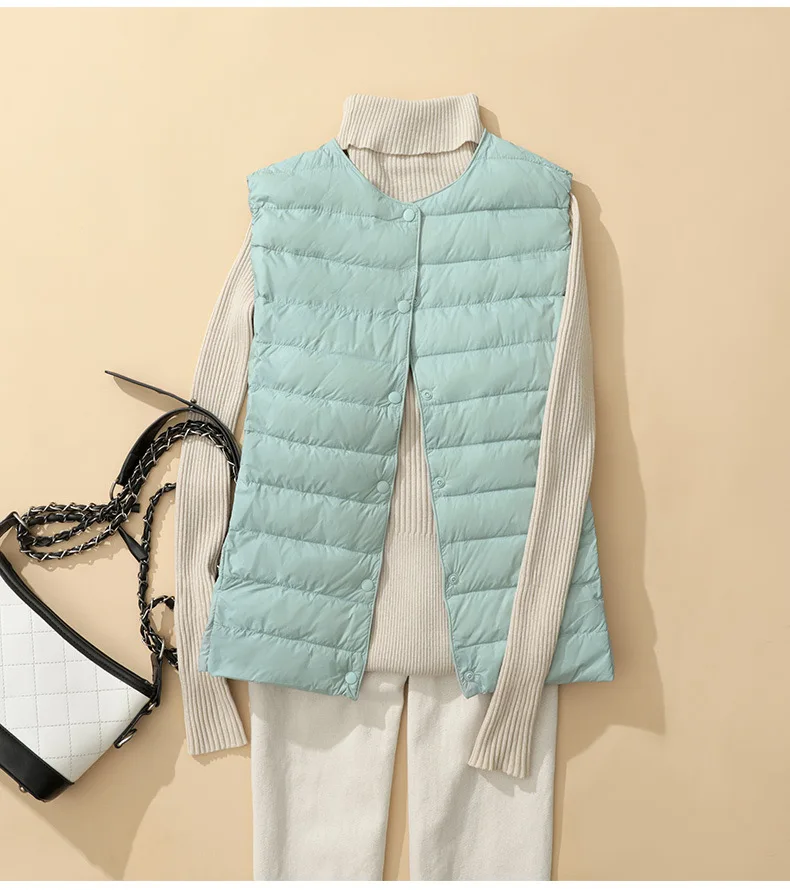 SEDUTMO Ultra Light Thin Duck Down Vest Women Quilted Winter Pocket Short Warm Basic Jacket Autumn Casual Waistcoat ED2060