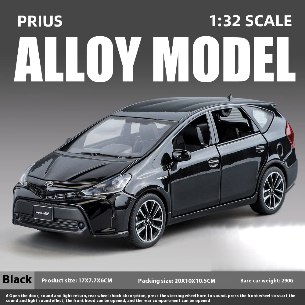 1:32 Toyota Prius Alloy Car Toy Diecast with Sound & Light Features - Pull Back Action Collectible Display Ornament