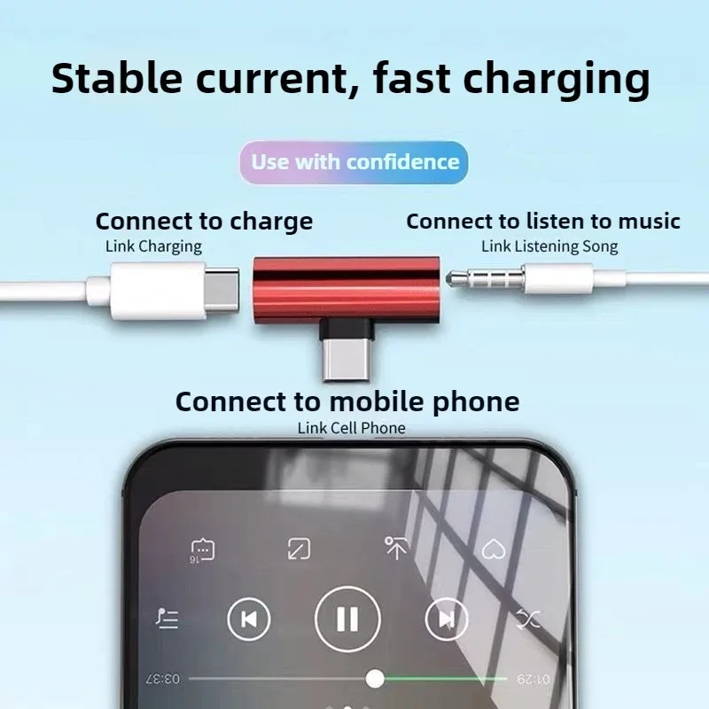 2 in1 Type C 어댑터 3.5mm 헤드폰 잭 동시 충전 및 듣기 듀얼 포트 디자인 범용 전화 노트북 호환