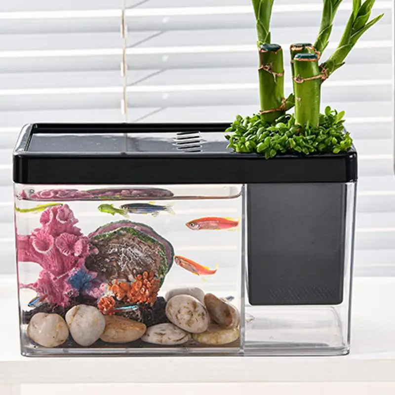 Aquarium Mini Fish Tank Aquarium Fish Desktop Box landscape creative small tropical fish tank Desktop Bowl Organizer