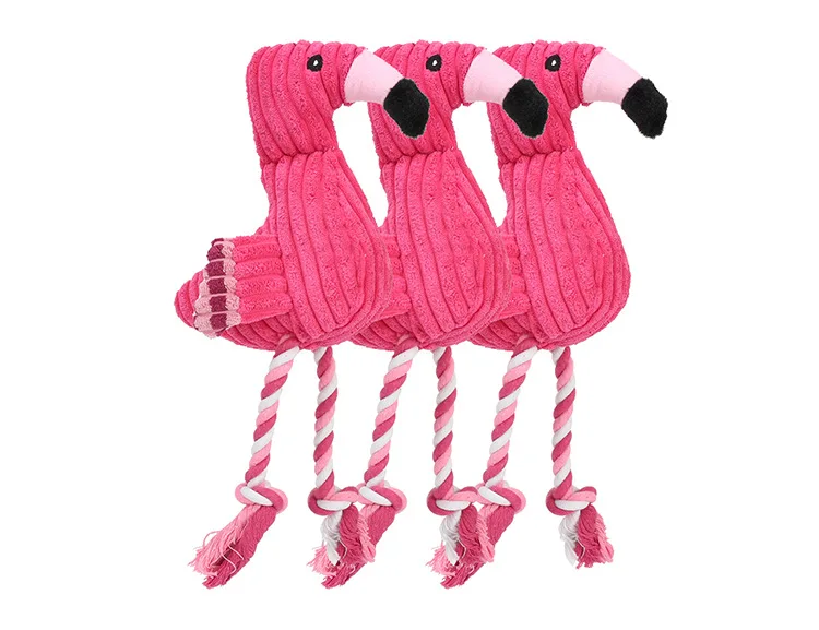 Pet Toy for Chewing Squeaking Cleaning Teeth Plush Sounding Flamingo Shaped Dog Chew Puzzle Velvet Dog Toy with Rope Knots - 2024 - Puppy Streetwear Shop