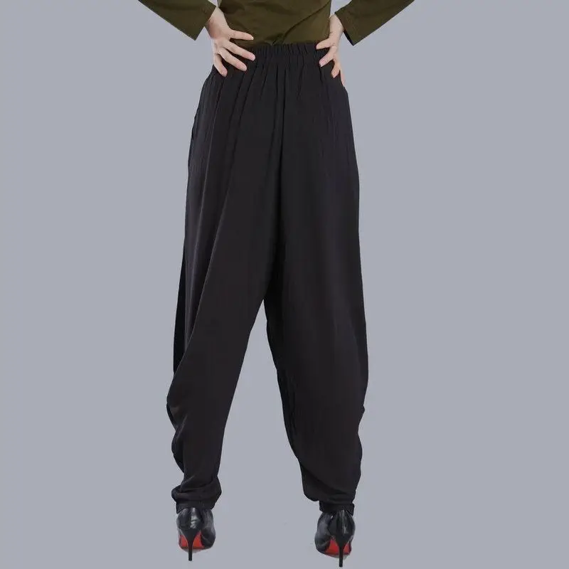 2023 New Spring and Summer Fashion High Waist Slim Casual Loose Pocket Large Solid Simple Women's Close-up Harlan Pants