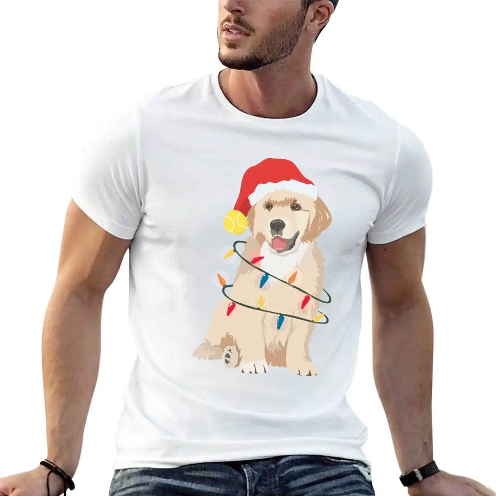 Golden Retriever Puppy Christmas T-Shirt Vestiti Carini T-Shirt Grafiche Da Uomo Oversize Hip Hop