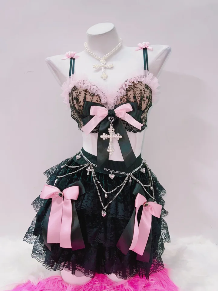 e girl clothes Pink clothes laceTops Cross Tank Tops y2k