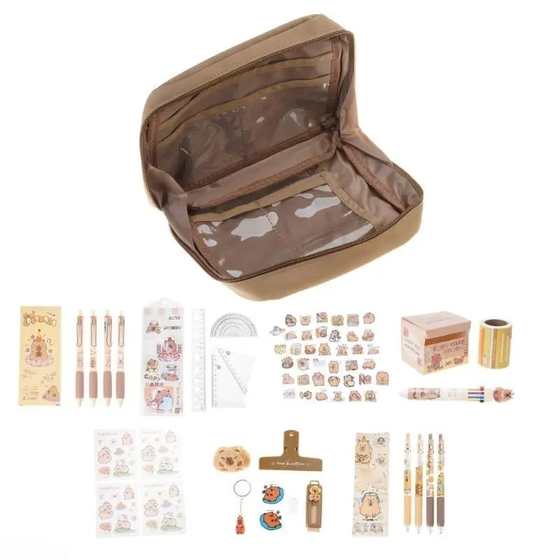 D08B 21Pcs 학생 학교 문구 용품 필통 종이 클립 지우개 펜 눈금자