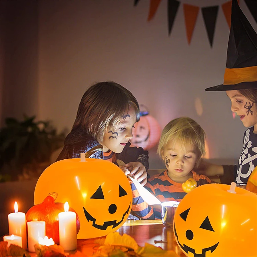 

Halloween 5/20Pcs Led Light Up Balloon Latex Pumpkin Balloons Party Decorations For Home Halloween Pumpkin Decor Outdoor Indoor