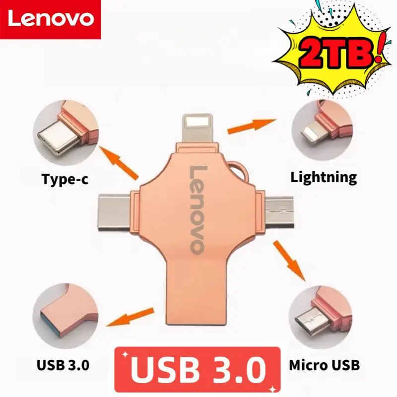 Nuovo Lenovo 4 In 1 Usb Flash Drive Tipo C Usb Otg Pen Drive Ruota Flash Disk Pendrive Ad Alta Velocità 1/2Tb Per Computer Phone Usb3.0
