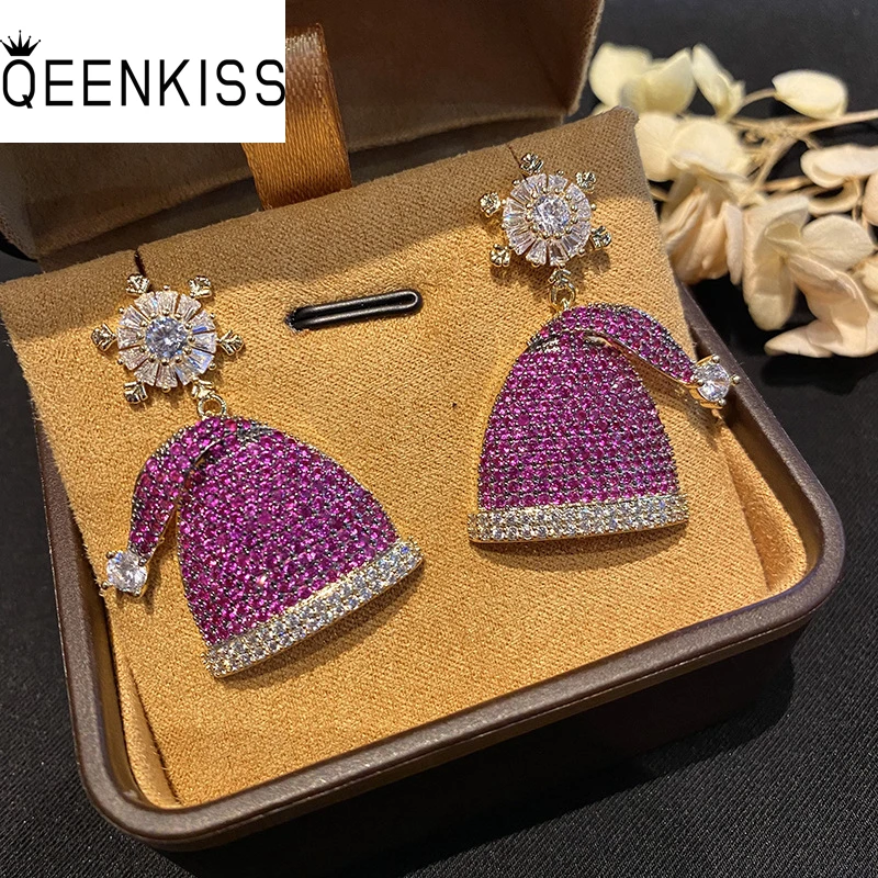 

QEENKISS EG7661 Fashion Woman Girlfriend Bride Party Mother Birthday Wedding Gift Luxury AAA Zircon Christmas Hat Stud Earrings